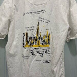 D&F Ricky Singh Men's T-Shirt Size L White NYC Skyline Graphic Relaxed Fit